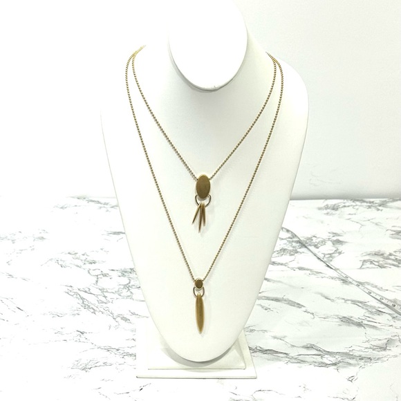 Madewell Layer Necklace 2 Strand with Pendants Brushed Gold - Picture 1 of 7